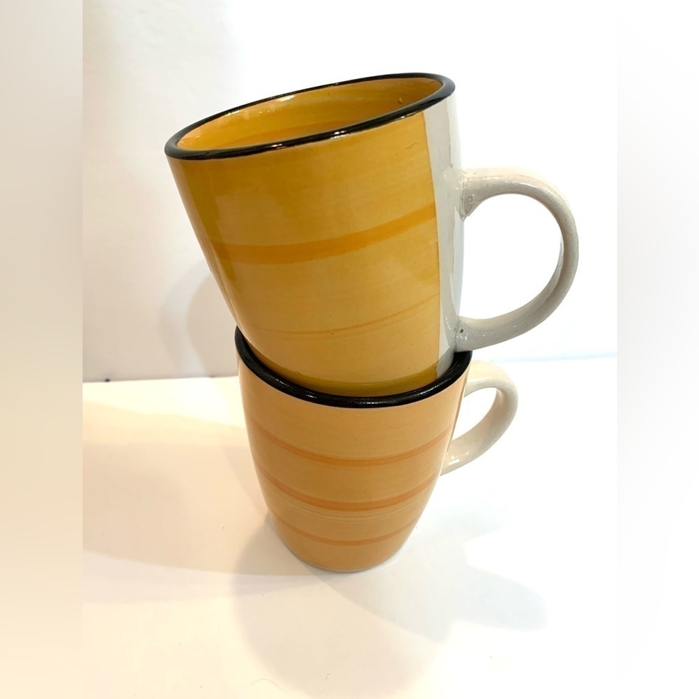 Gibson USA Yellow Hand-painted Stoneware Coffee Mugs (2)